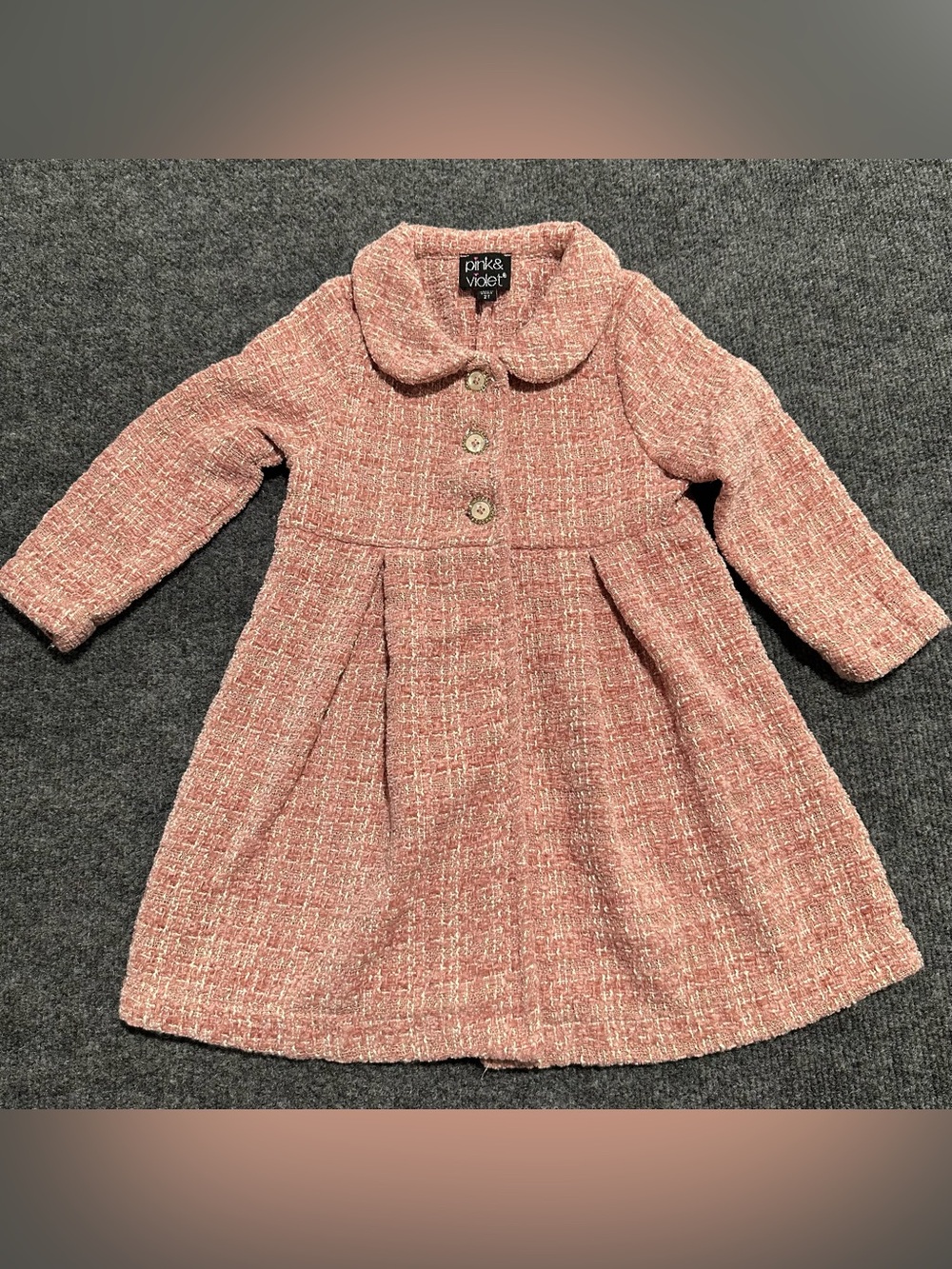 Pink & Violet tweed toddler dress coat with a rounded Peter pan collar size 2T